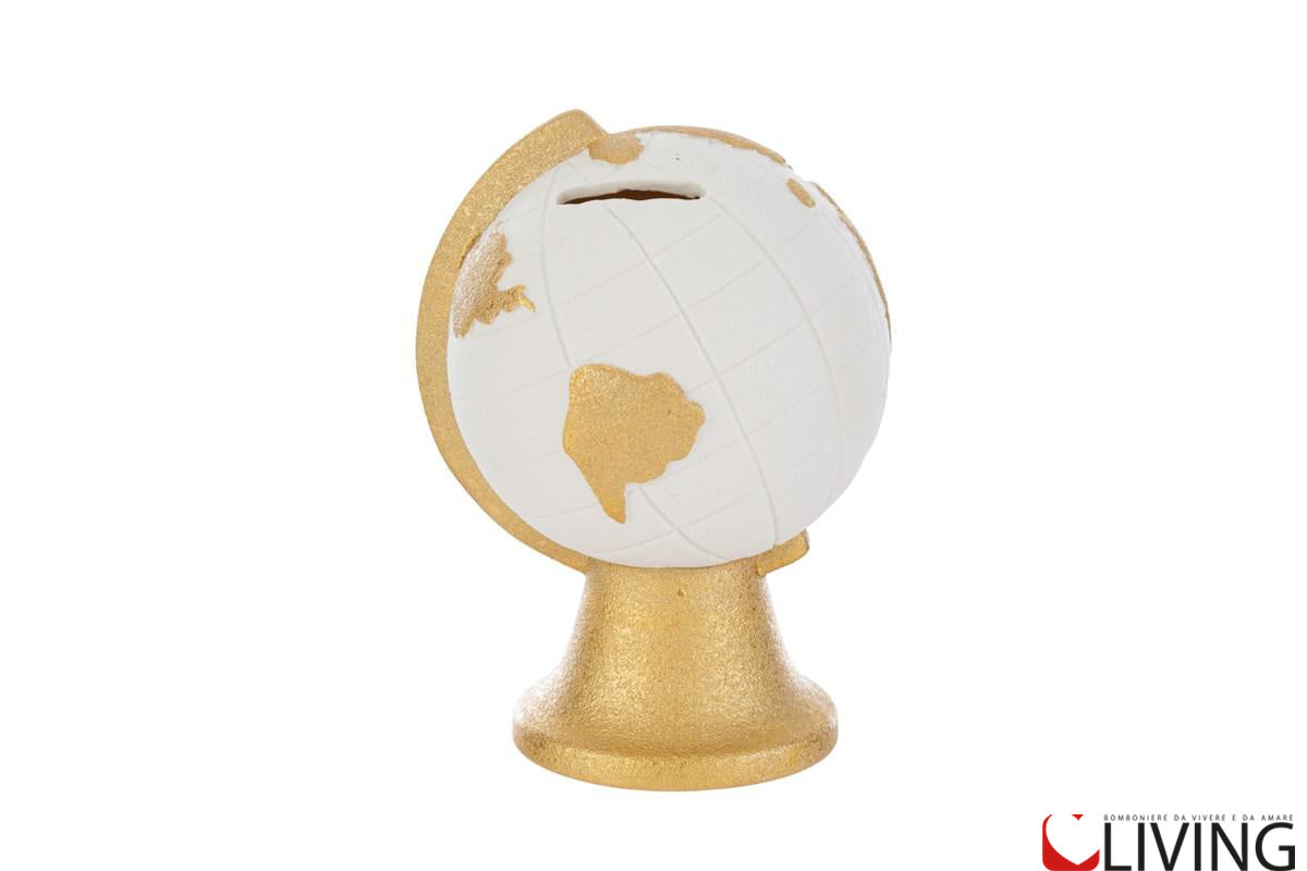 bomboniera salvadanaio mappamondo porcellana oro