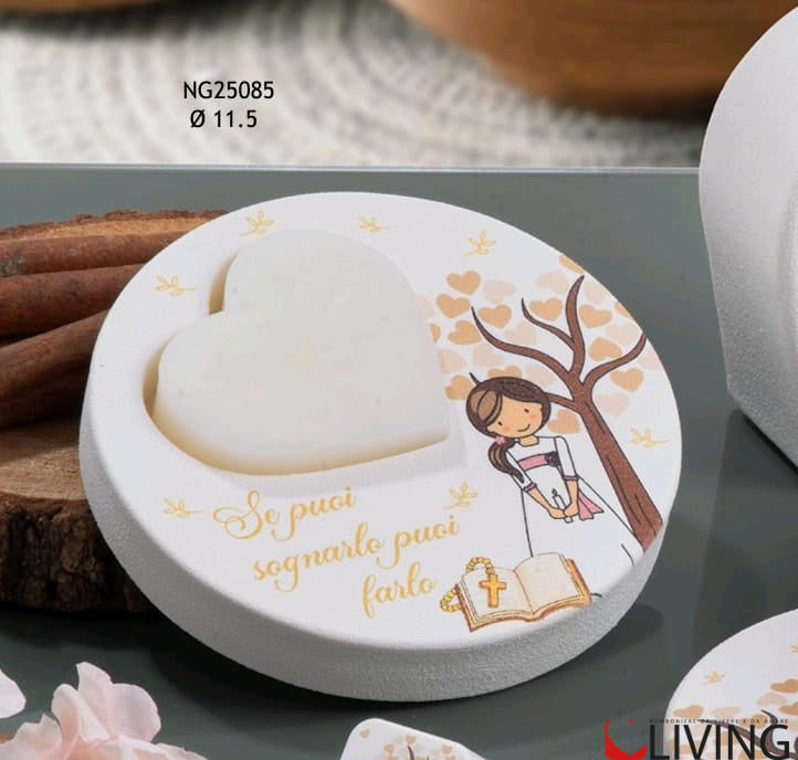 bomboniera portasapone con sapone cuore bimba comunione