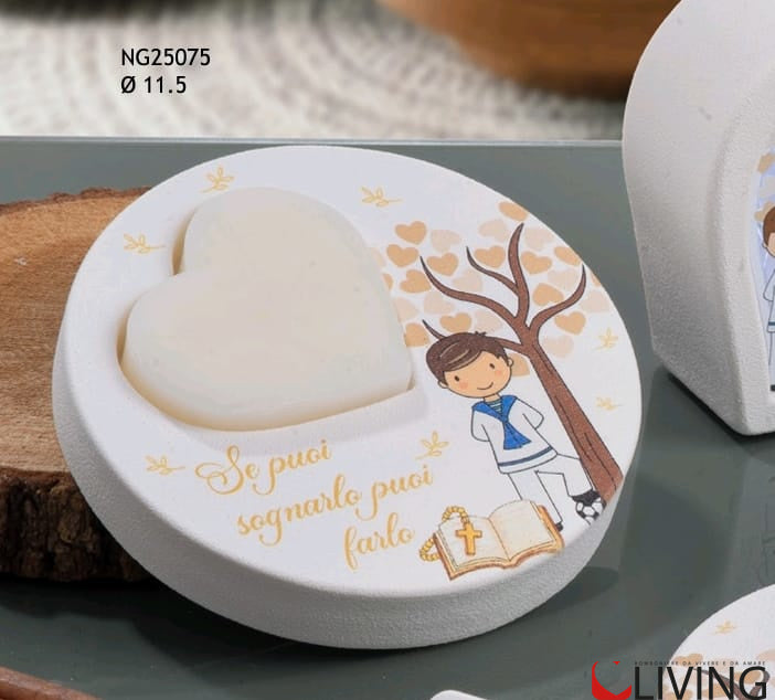 bomboniera portasapone con sapone cuore bimbo comunione