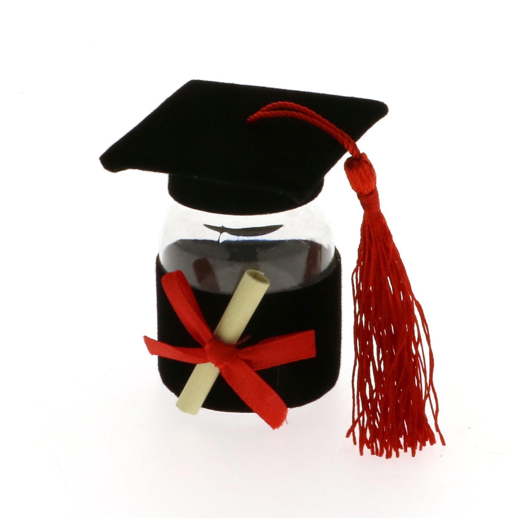 Bomboniera laurea barattolino con tappo velluto nero