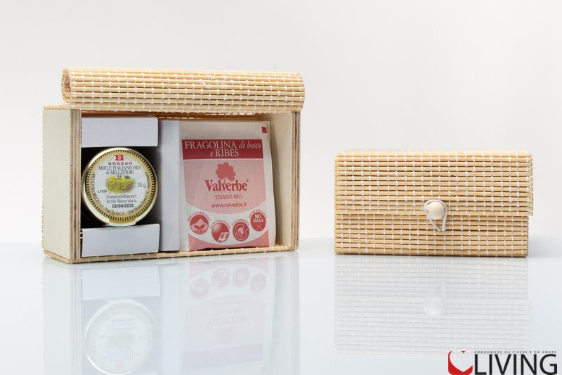 bomboniera miele e tisane con scatola bamboo