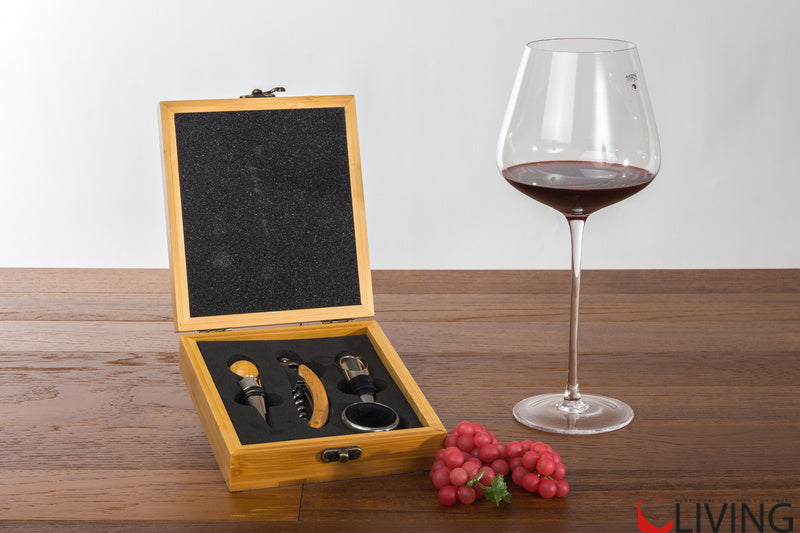 bomboniera set regalo accessori per vino con scatola legno