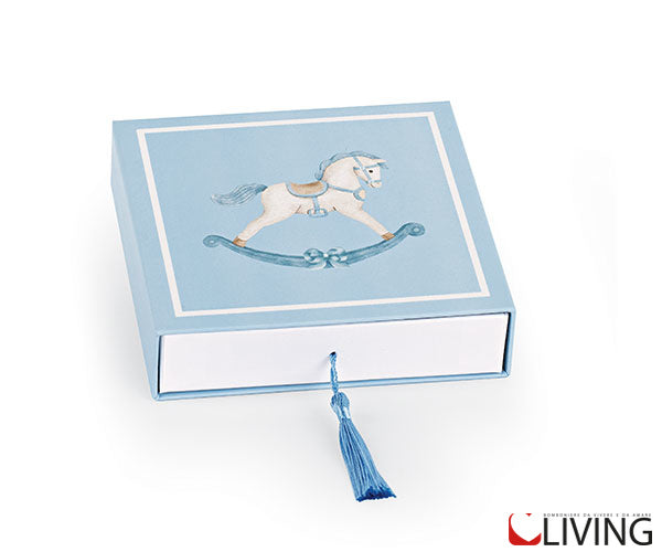 scatolina cavallino a dondolo azzurro con inserto