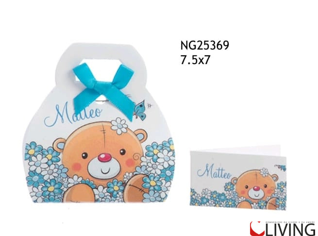scatolina portaconfetti orsetto celeste personalizzabile