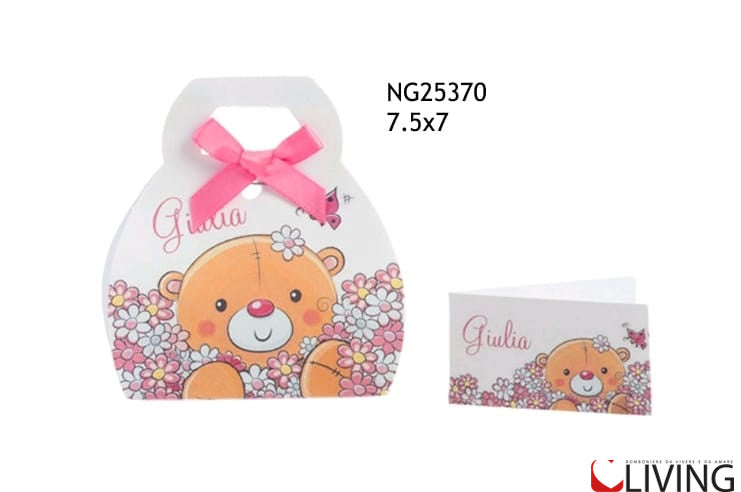 scatolina portaconfetti orsetto rosa personalizzabile