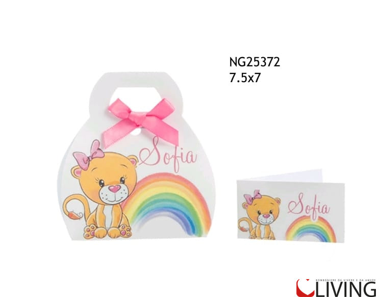 scatolina portaconfetti leoncina rosa personalizzabile
