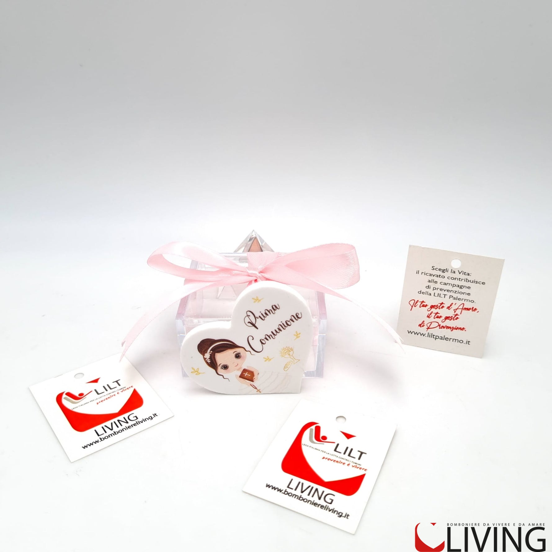 bomboniera linea solidale lilt living scatolina con magnete bimba comunione