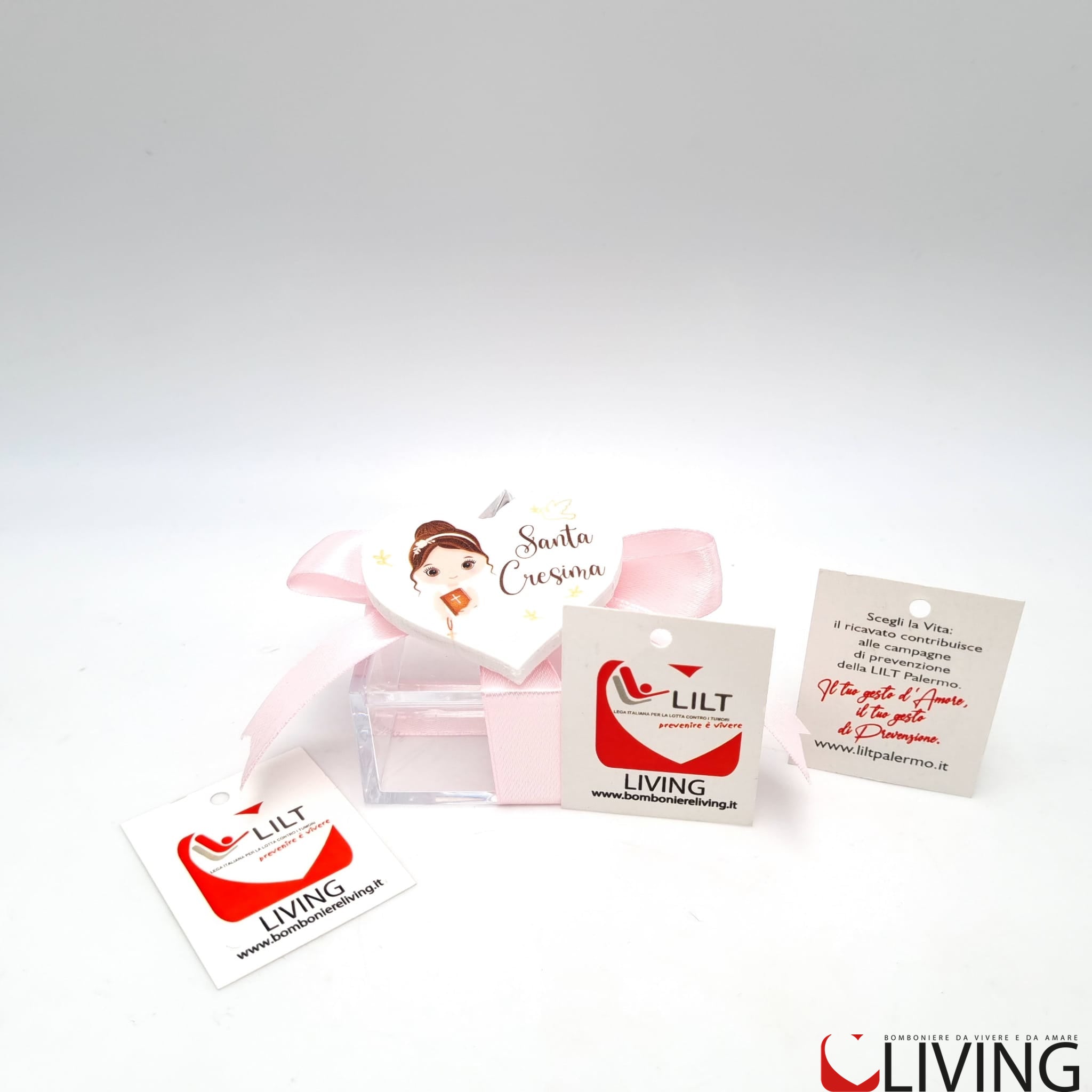 bomboniera linea solidale lilt living scatolina con magnete bimba cresima