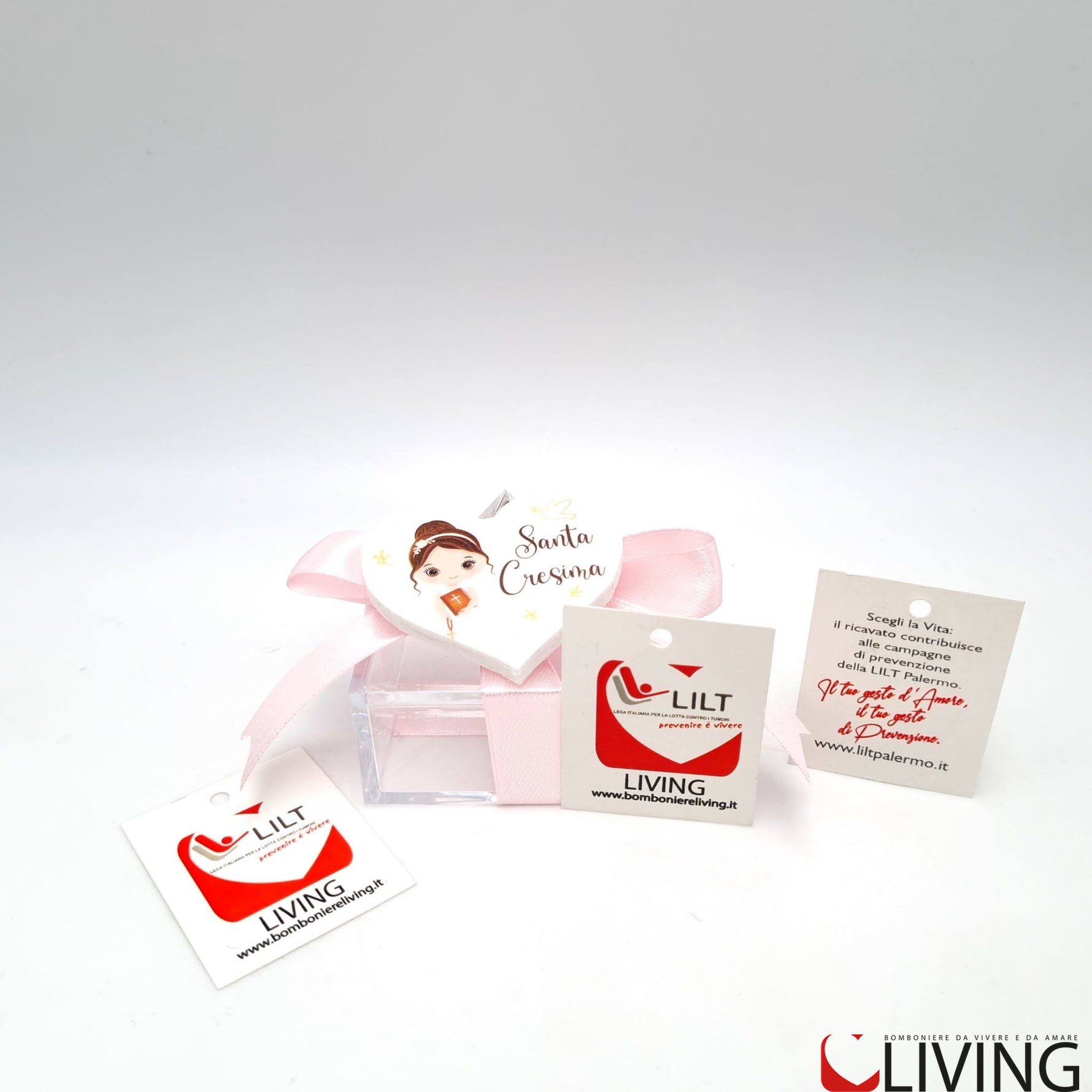 bomboniera linea solidale lilt living scatolina con magnete bimba cresima