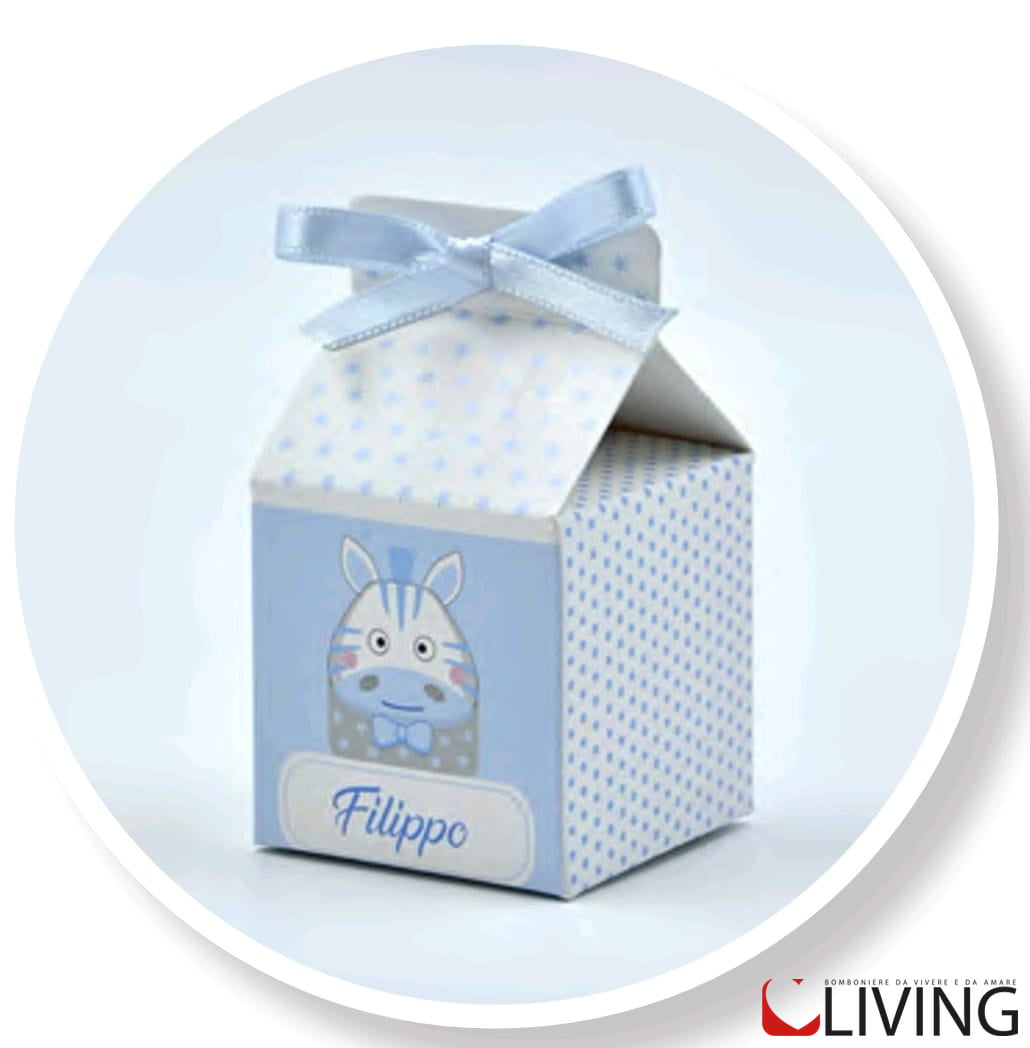 scatolina zebra azzurra con nome personalizzabile