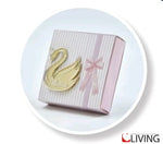 scatoline personalizzabili magneti sagoma cigno rosa gold