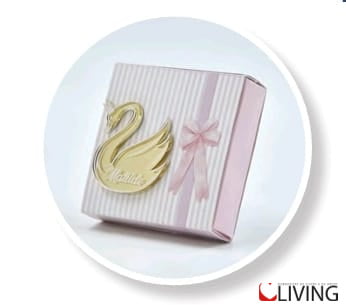 scatoline personalizzabili magneti sagoma cigno rosa gold