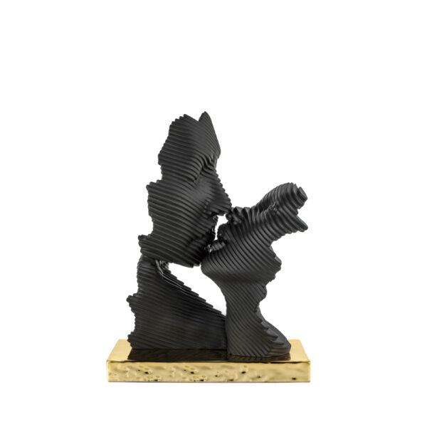 bomboniera scultura bacio stilizzata nera base oro