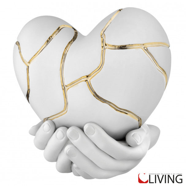 bomboniera mani bianche con cuore effetto kintsugi bianco e venature oro