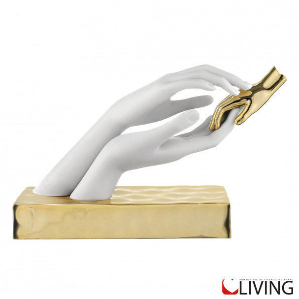 bomboniera scultura mani carezza bianche e oro