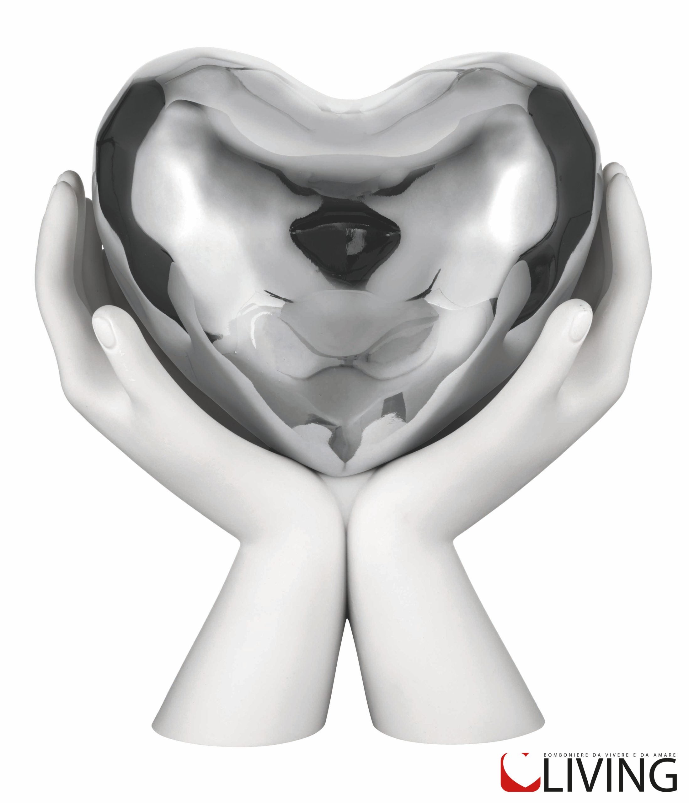 bomboniera scultura mani bianche cuore argento