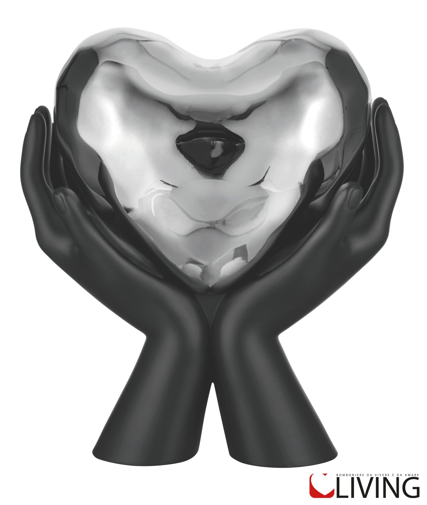 bomboniera scultura mani nere cuore argento
