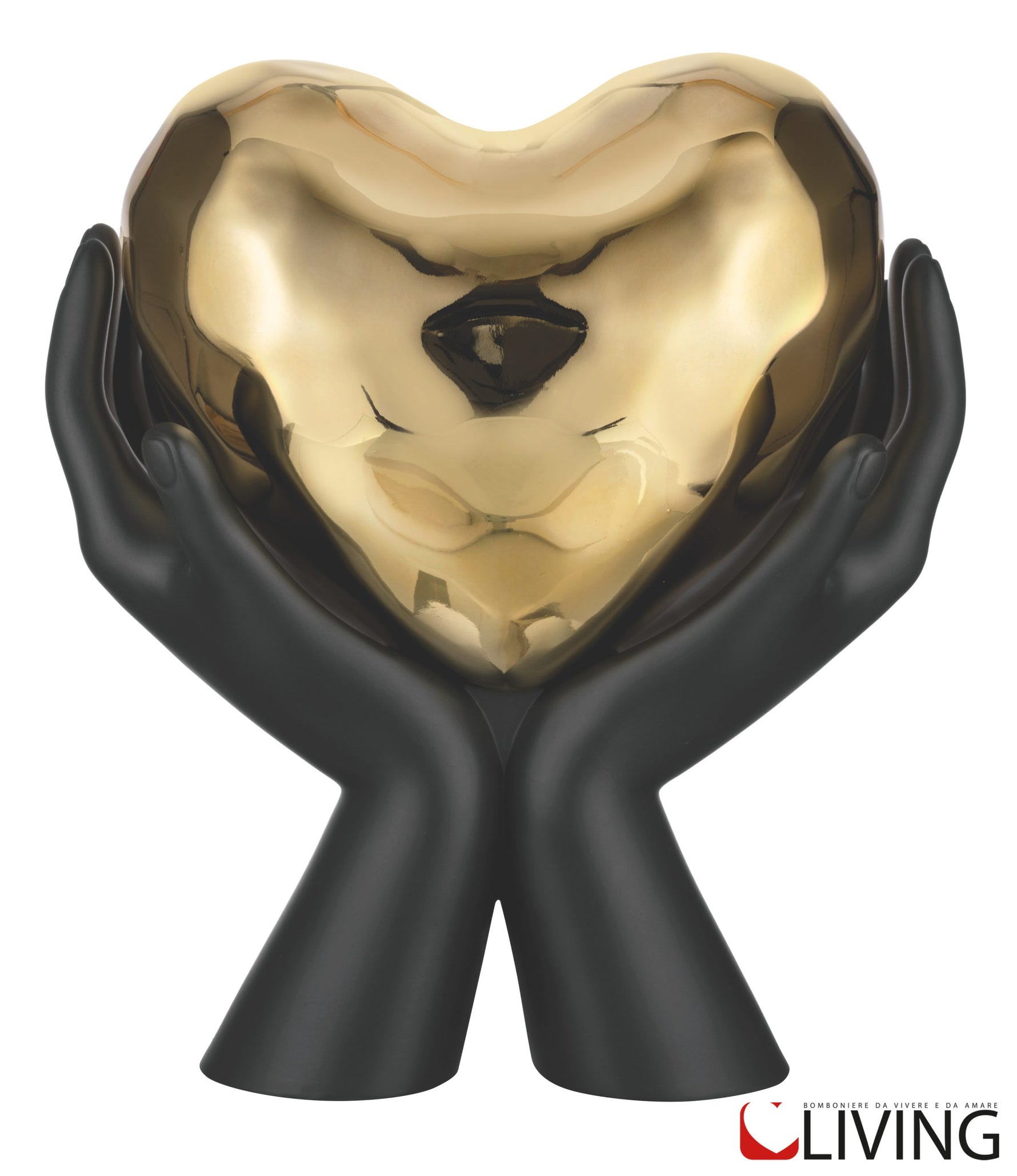 bomboniera scultura mani nere cuore oro