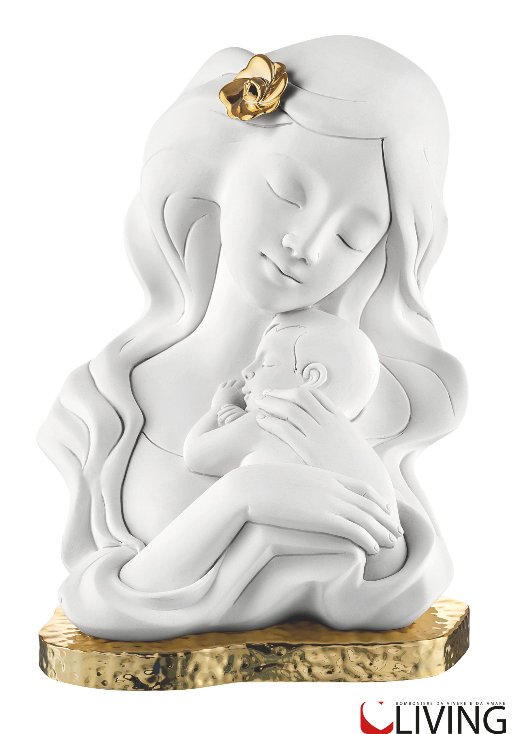 bomboniera statua maternità grande base oro fiore oro