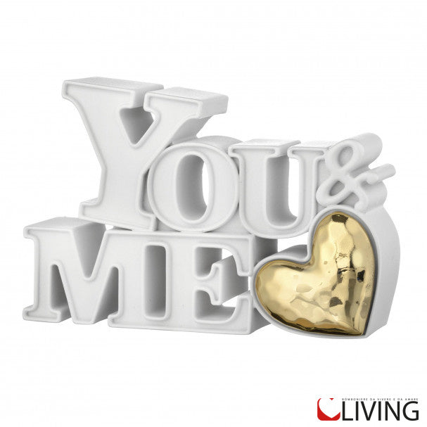 bomboniera scultura you & me bianco cuore oro