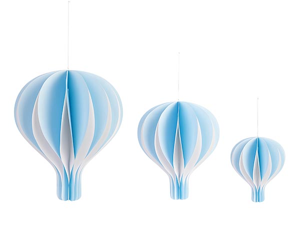 Addobbo Tema Candy Stick set 3 mongolfiere da appendere azzurre