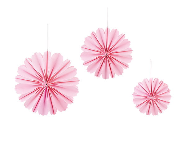 Addobbo set 3 sfere petali rosa da appendere