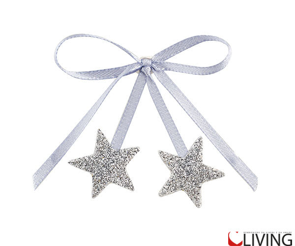decorazione set 6 fiocchi con stelle argento