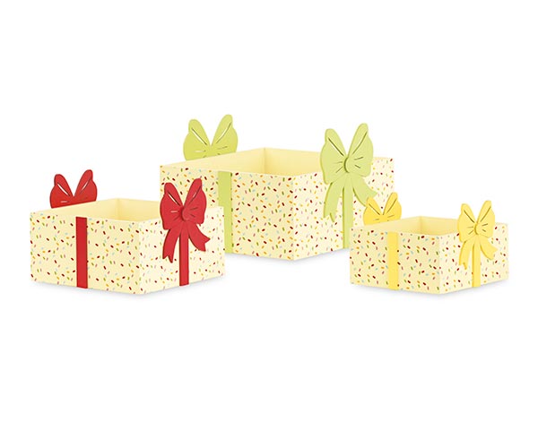 Addobbo compleanno Set 3 pezzi contenitori con fiocco in legno