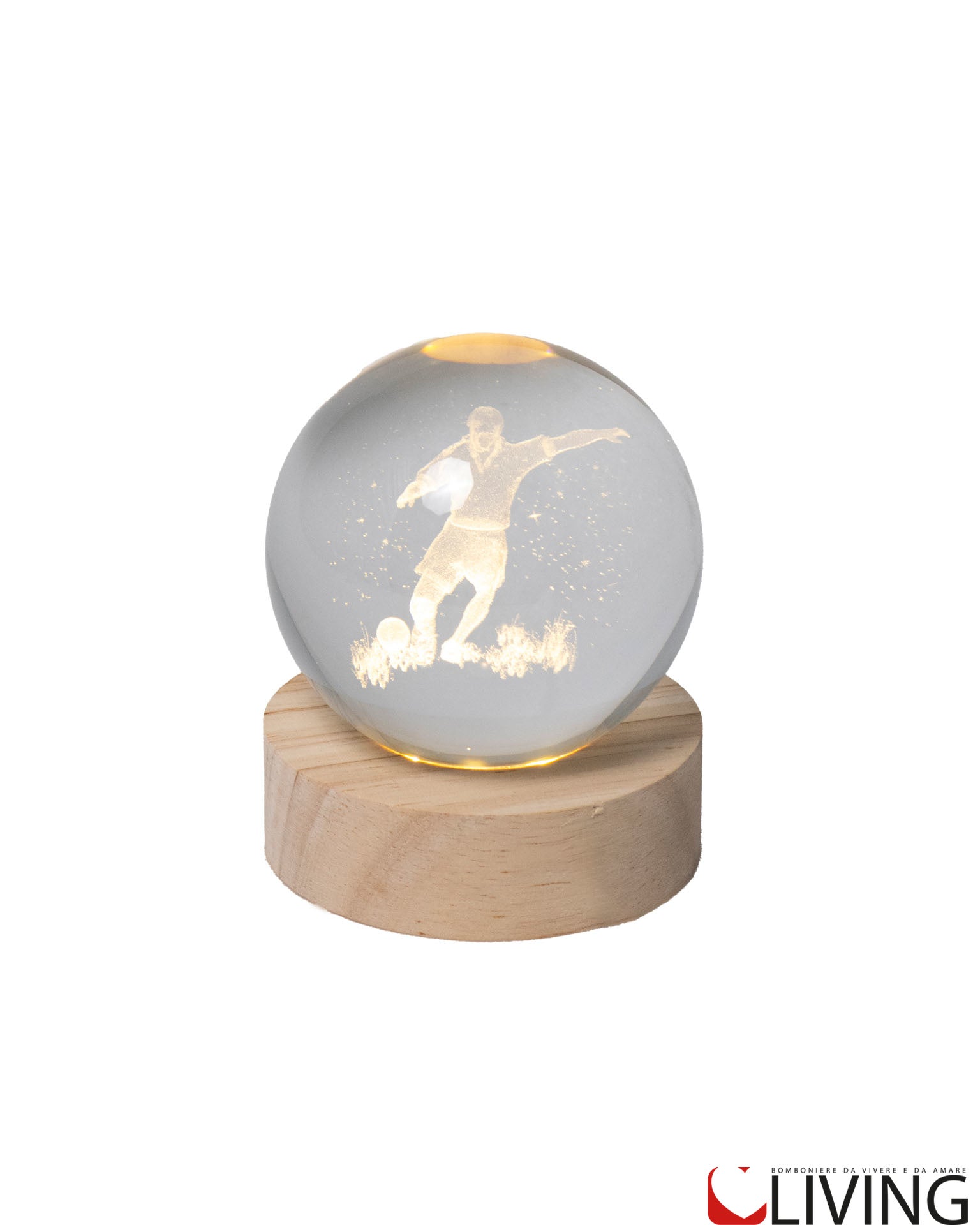 bomboniera sfera grande calciatore con luce led