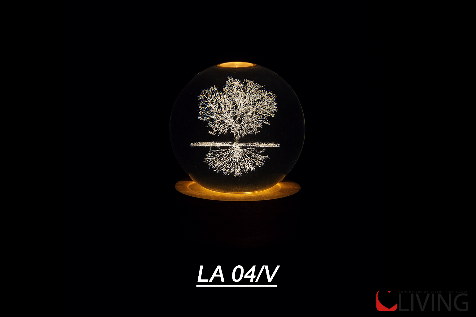 bomboniera sfera vetro albero della vita con base legno led