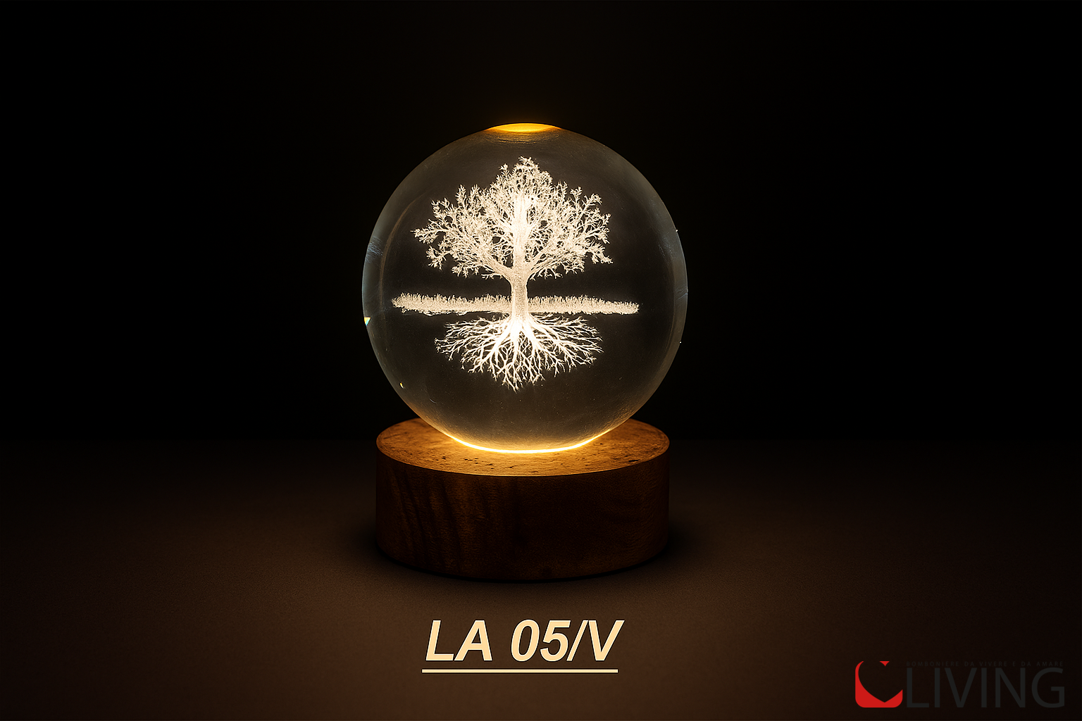 bomboniera sfera vetro grande albero della vita con base legno led