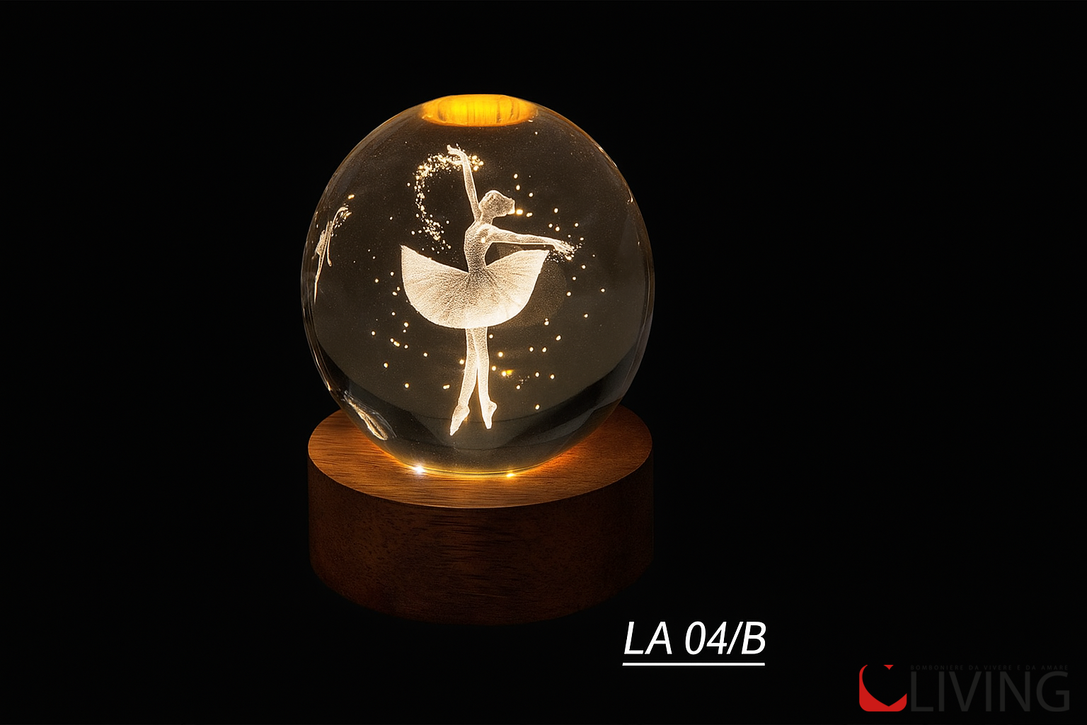 bomboniera sfera vetro ballerina con base legno led