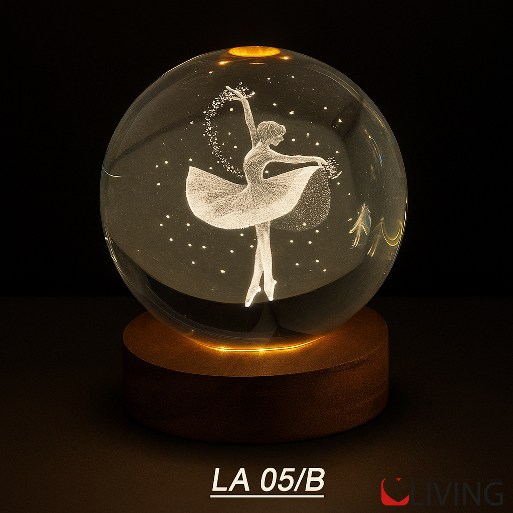 bomboniera sfera vetro grande ballerina con base legno led