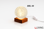 bomboniera sfera piccola bolle con base legno luce led