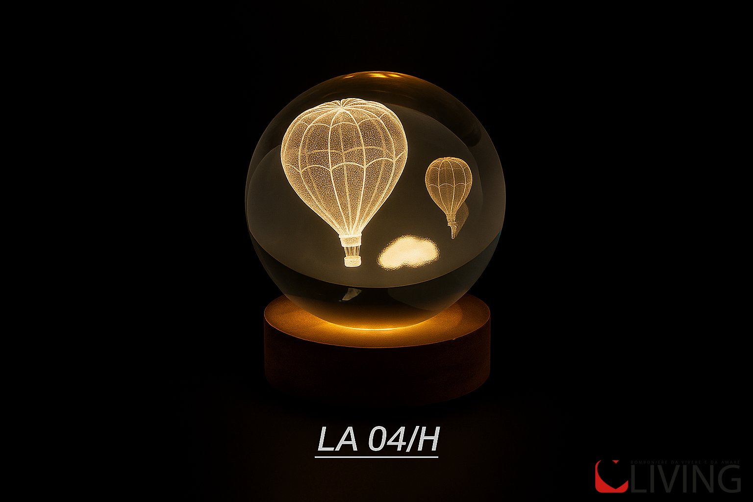 bomboniera sfera grande vetro mongolfiere con base legno led