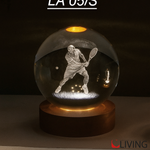 bomboniera sfera vetro grande tennista con base legno led