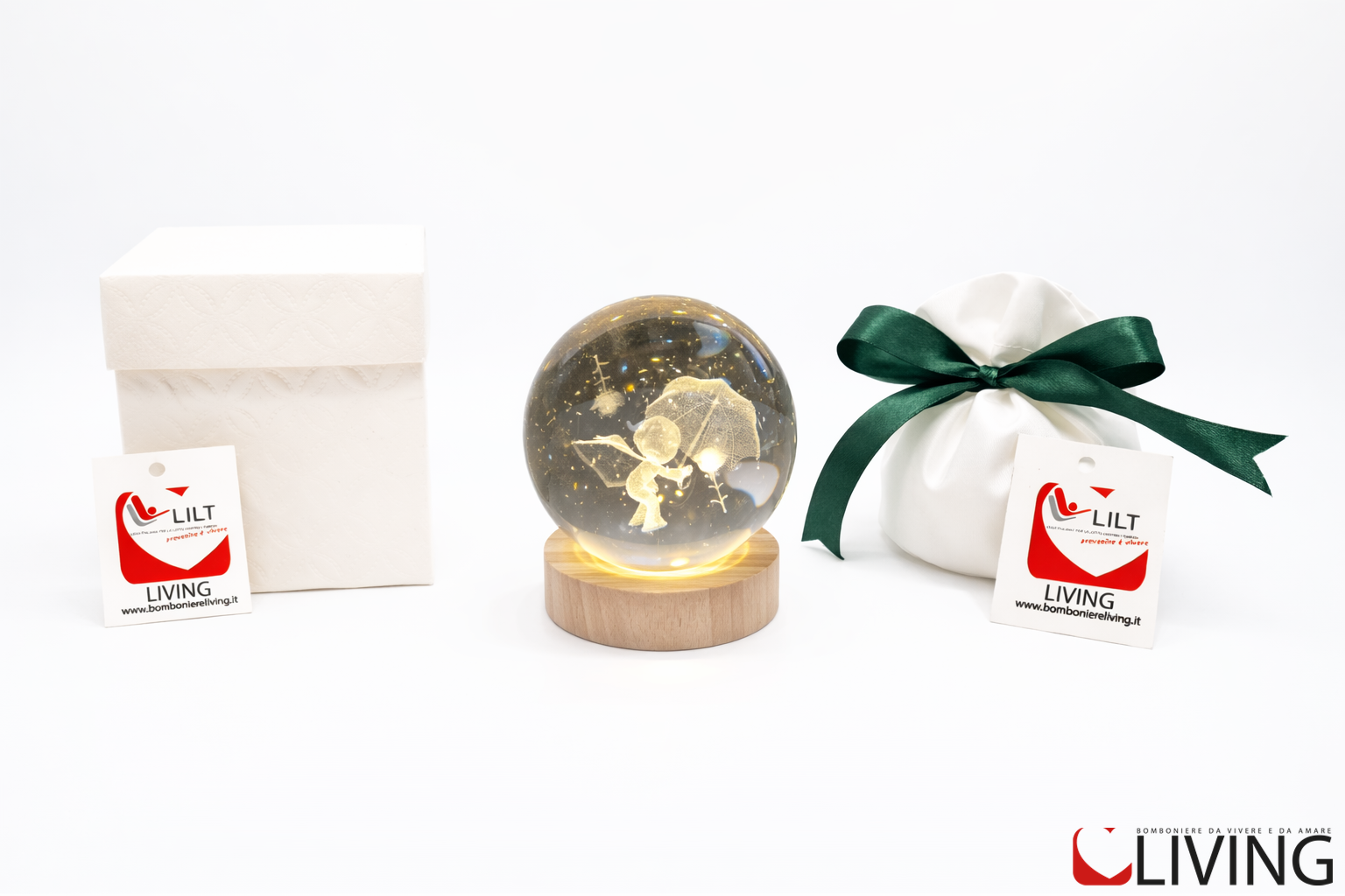 bomboniera linea solidale lilt living sfera piccolo principe led con cavetto usb