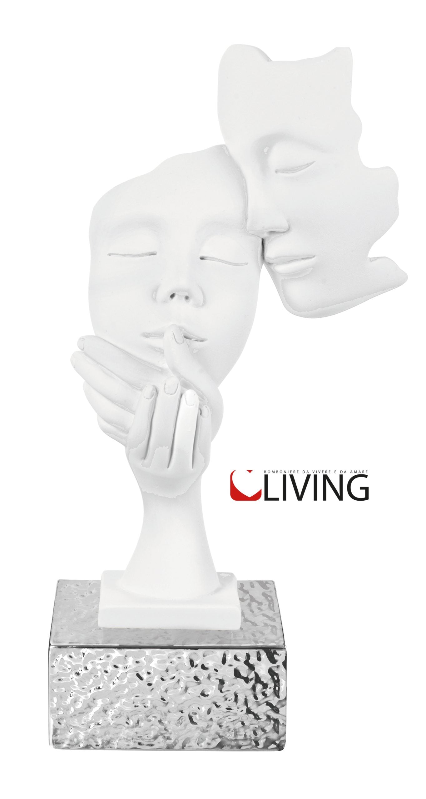 statua coppia bianca face con base argento