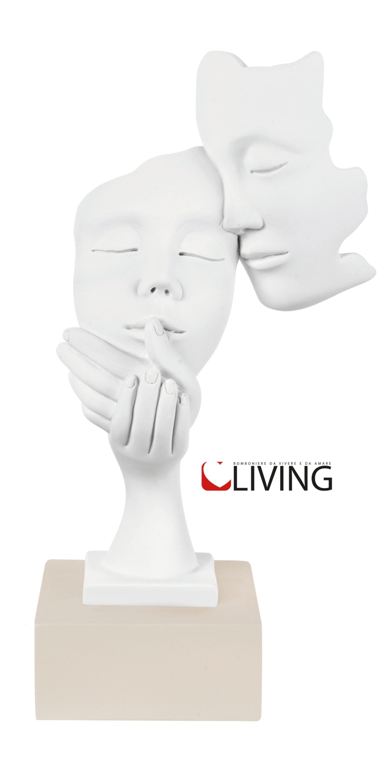 statua coppia bianca face con base nocciola