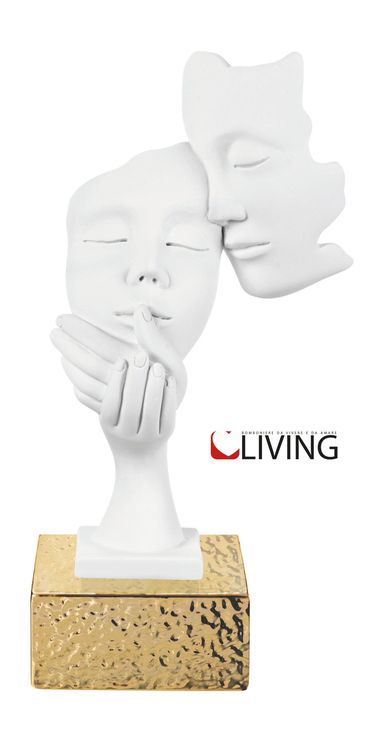 statua coppia bianca face con base oro