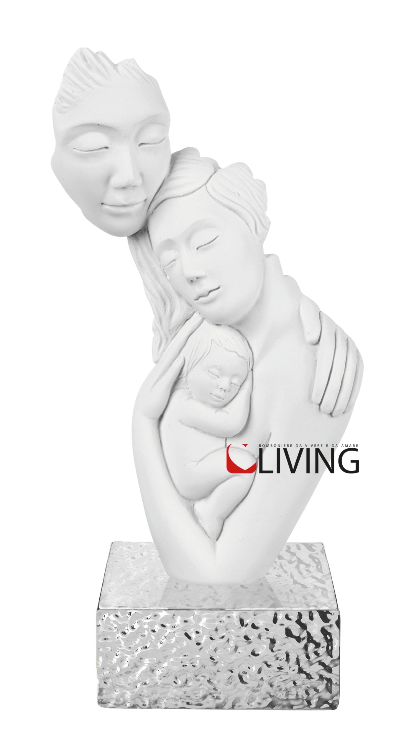 statua famiglia face con base argento