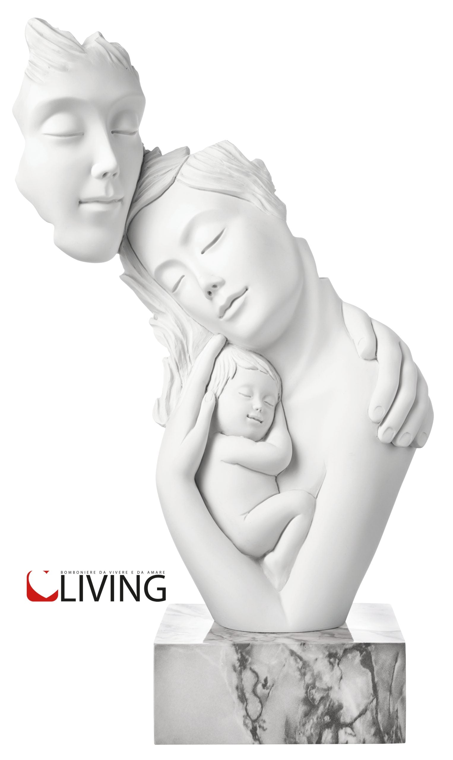 statua famiglia face con base marmo bianco