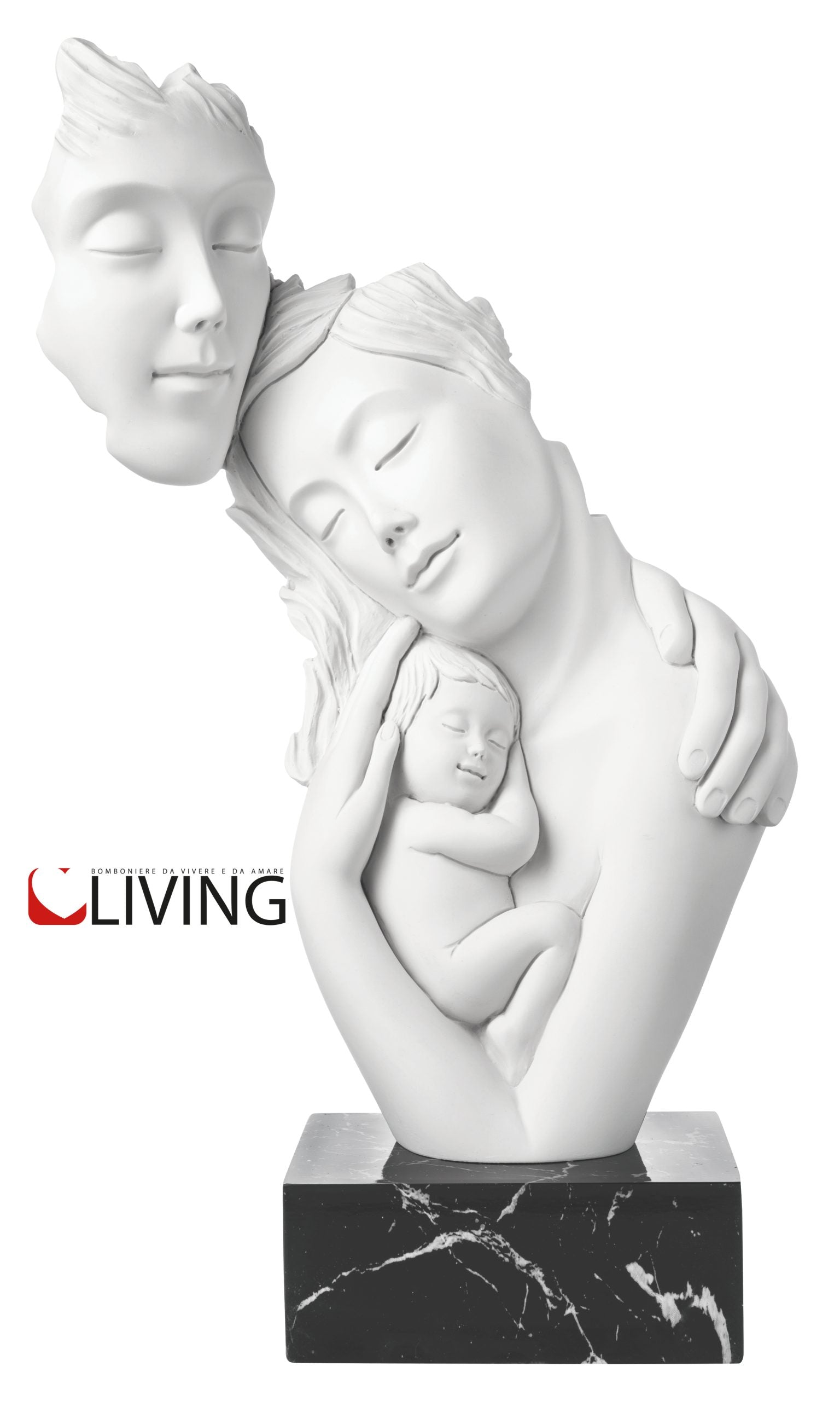 statua famiglia face con base marmo nero