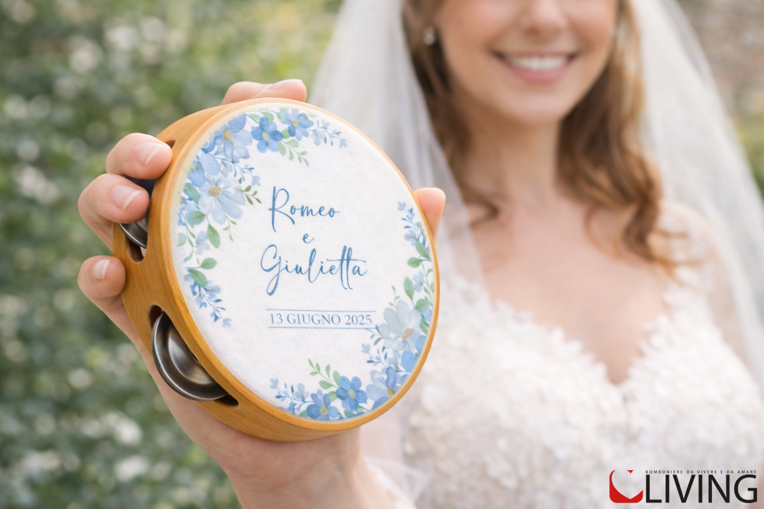 bomboniera tamburello matrimonio decoro floreale personalizzabile