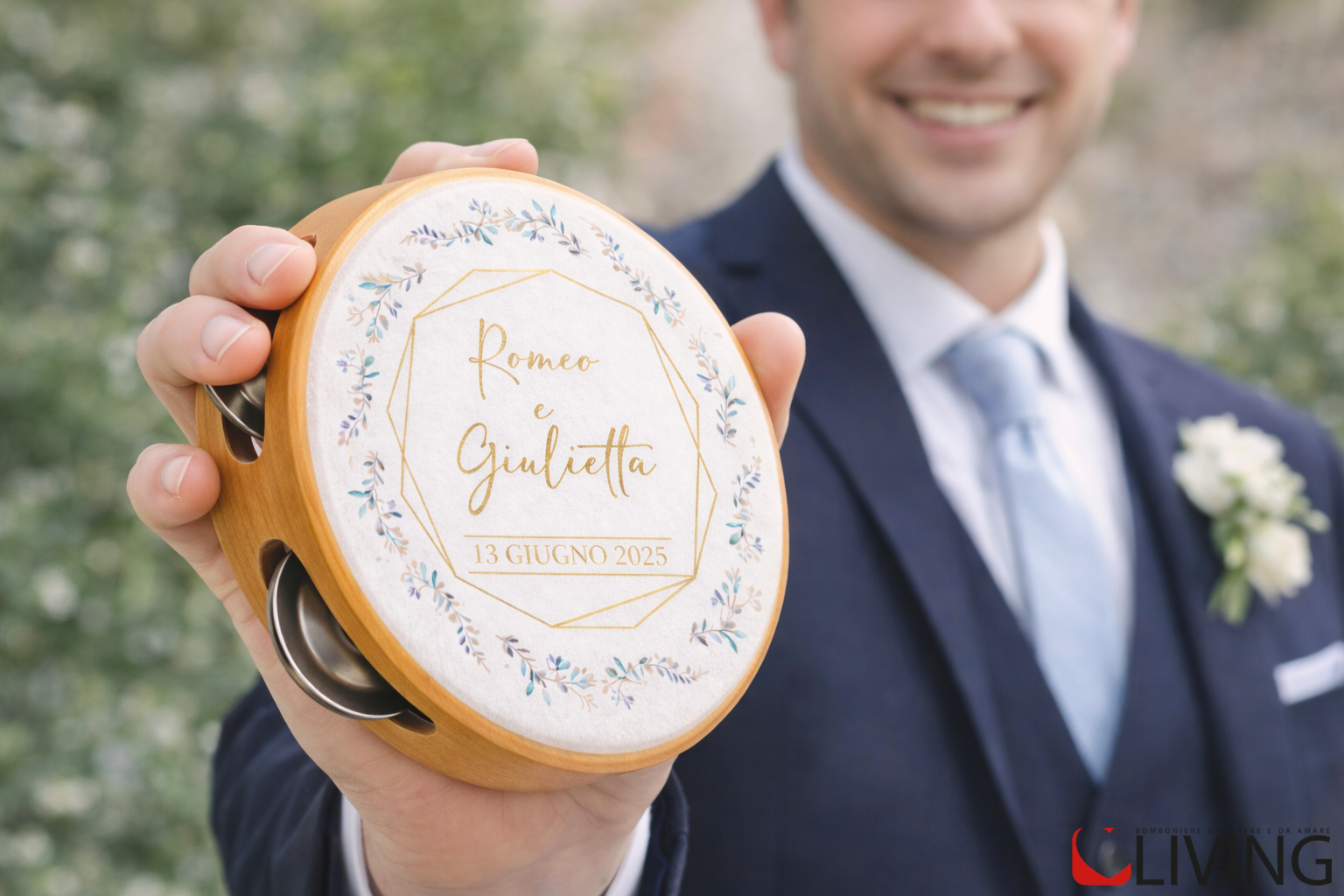bomboniera tamburello floreale matrimonio personalizzabile
