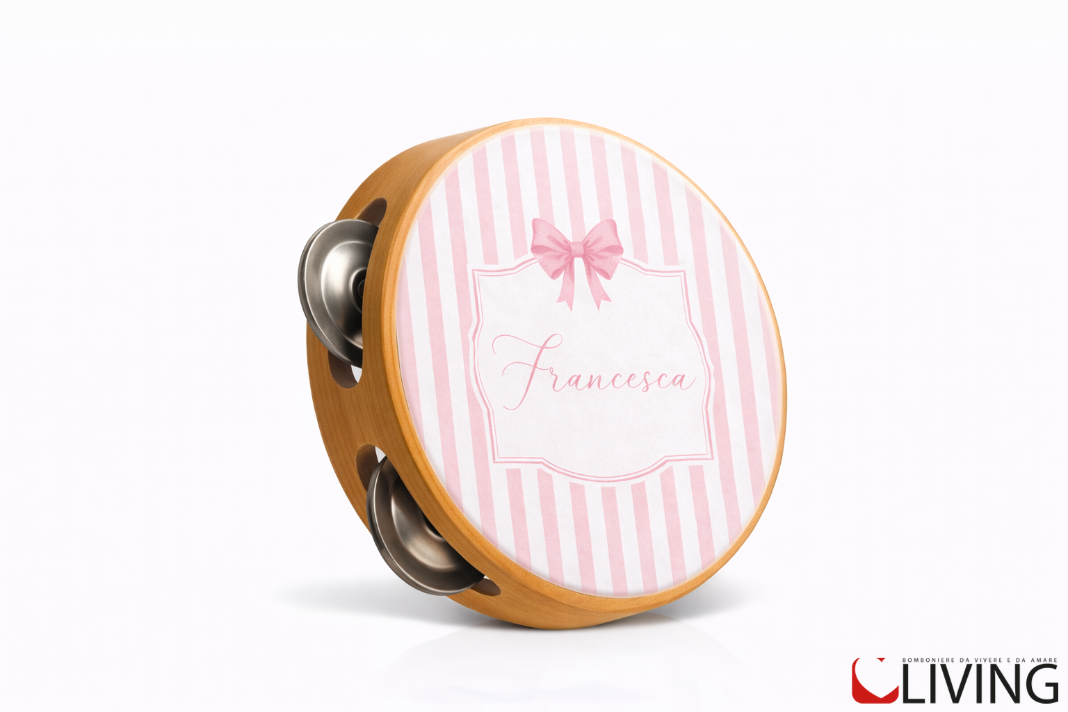 bomboniera tamburello righe rosa personalizzabile