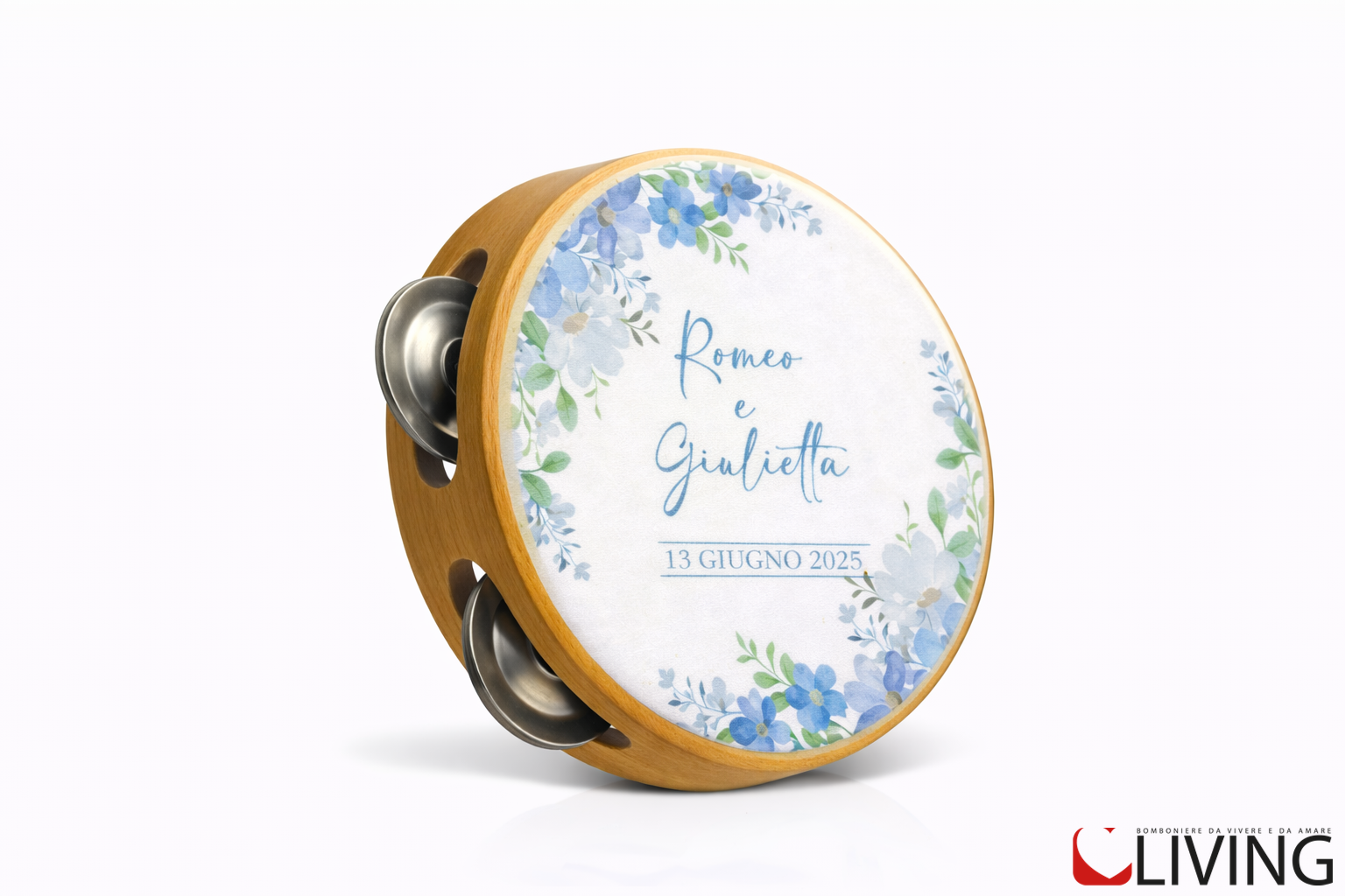 bomboniera tamburello matrimonio decoro floreale personalizzabile
