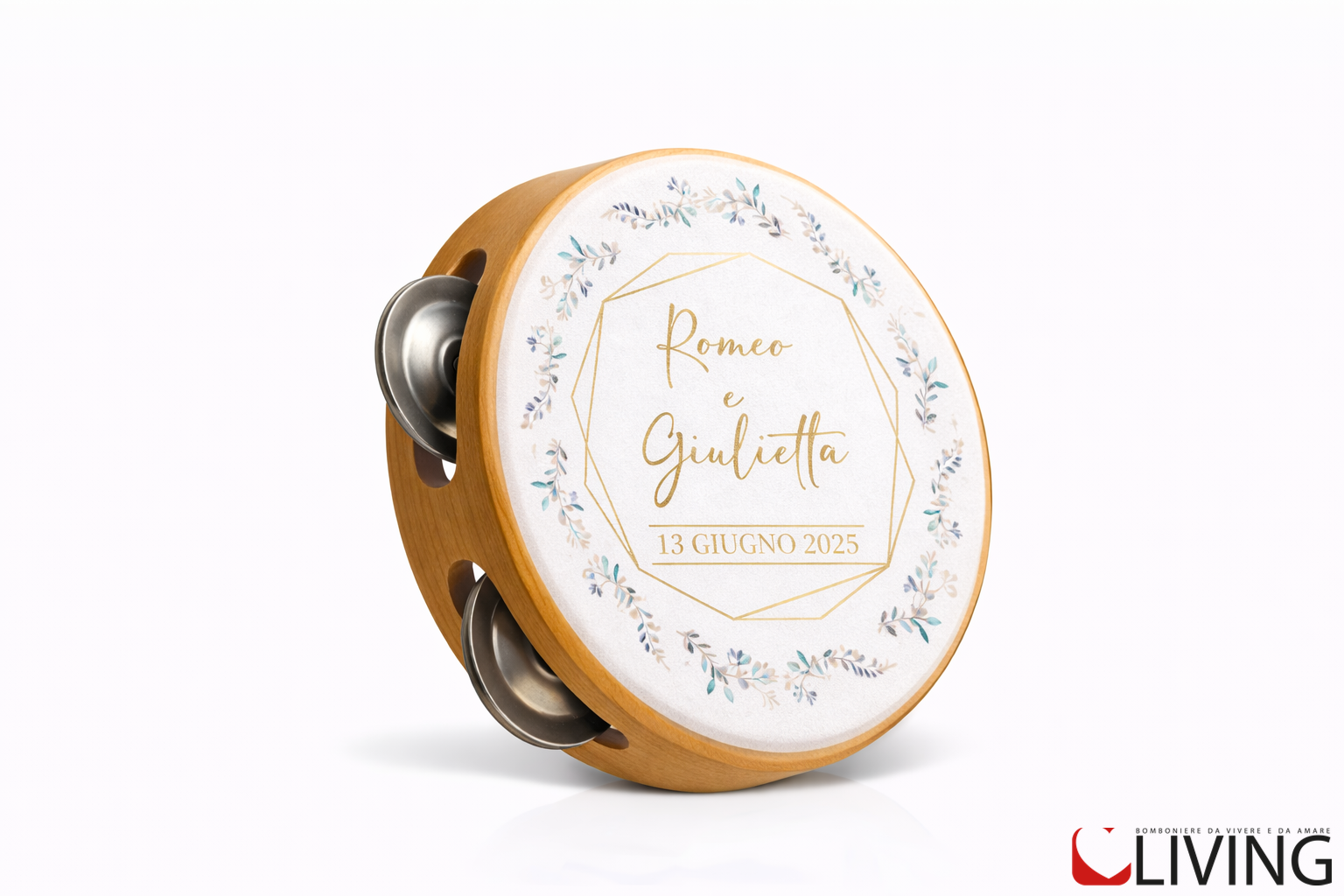 bomboniera tamburello floreale matrimonio personalizzabile