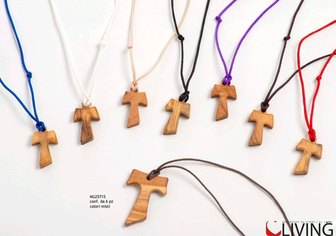 bomboniera collana croce tau in legno