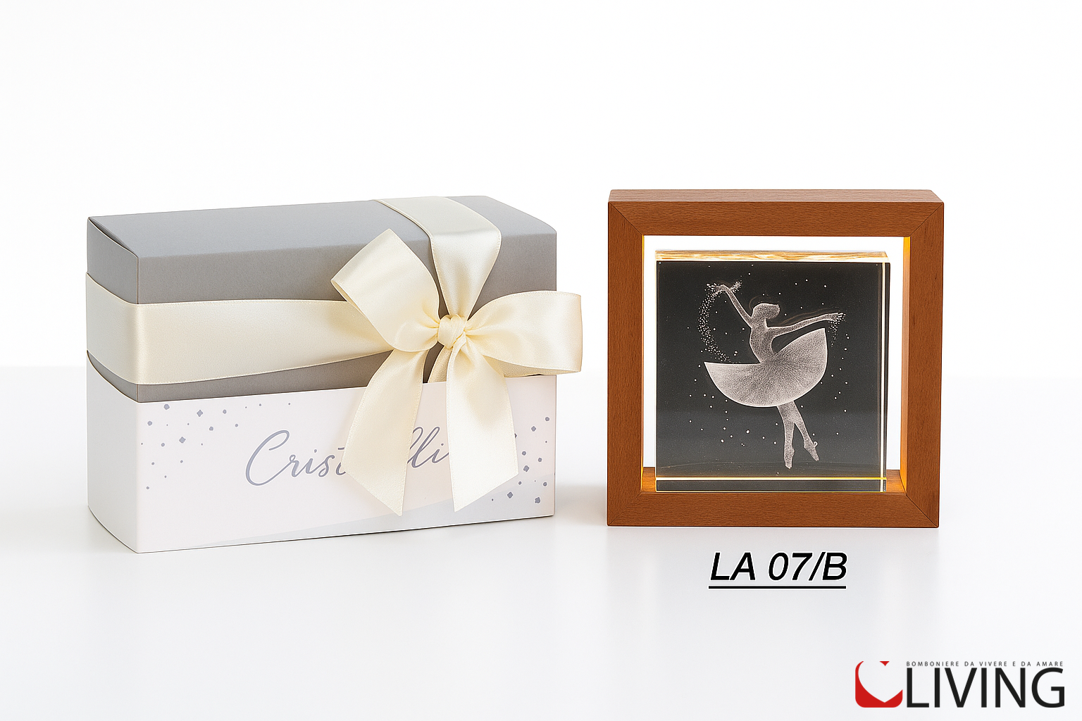 bomboniera teca legno grande con ballerina luce led